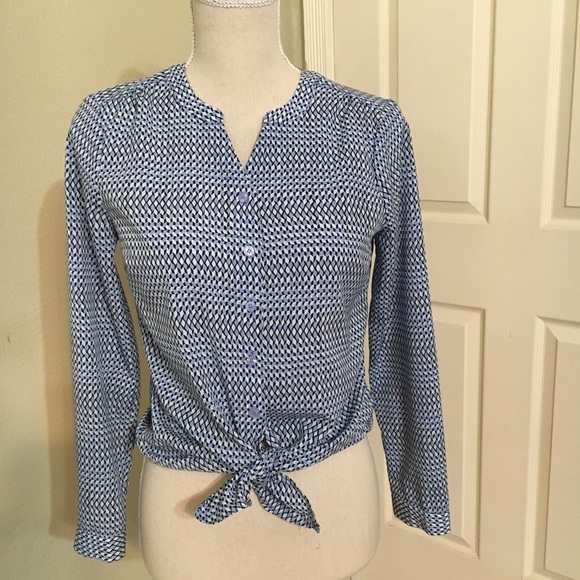 Talbots Petites Long Sleeve Button Up Front Tie Accent Blouse - Sz SP - Picture 1 of 8